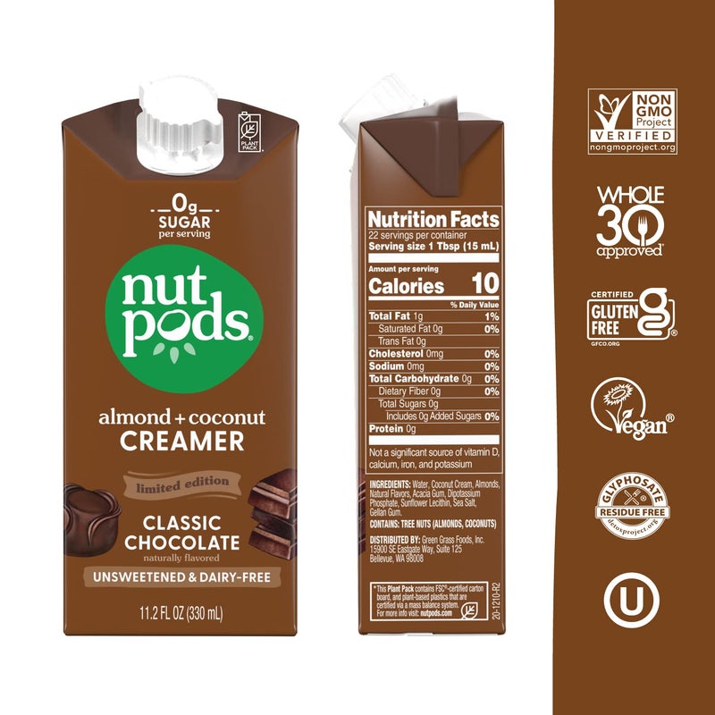 nutpods Classic Chocolate Unsweetened Dairy-Free Creamer, Made from Almonds and Coconuts, Whole30, Keto, Gluten Free, Non-GMO, Vegan, Kosher (12-Pack) - Image 2